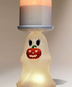 Light-up Ghost Jack-o’-lantern Pedestal 3-Wick Candle Holder