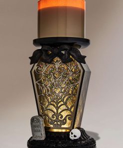 Light-Up Coffin Waterglobe 3-Wick Candle Holder